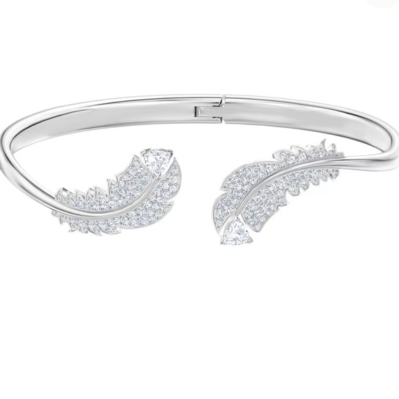 Bangle-Feather, White, Rhodium plated - Picture 1 of 6